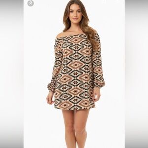 EVERLY geometric Aztec modern boho shift dress